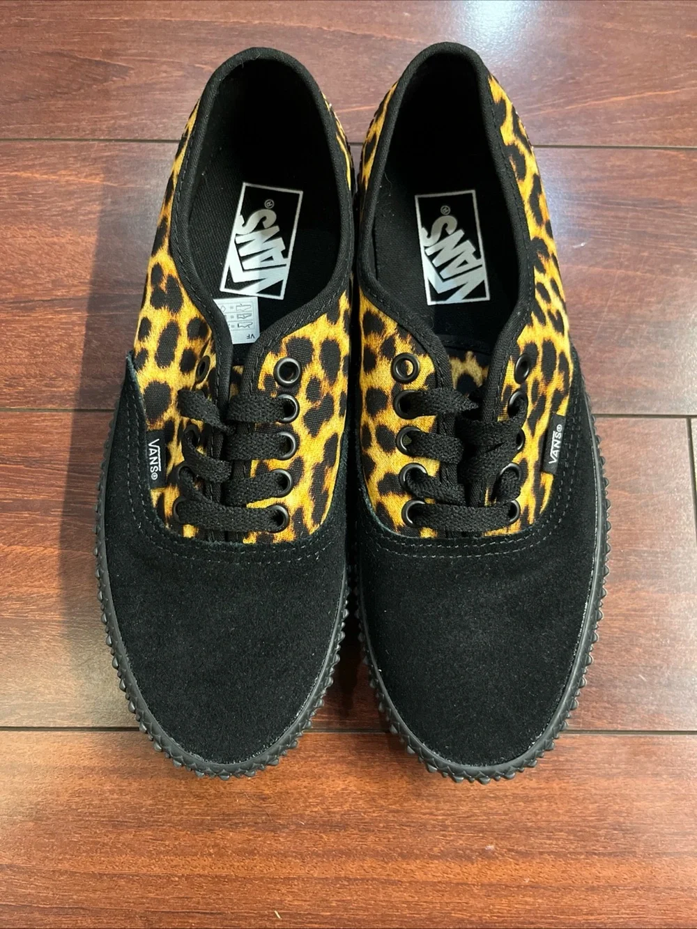 Womens 8 Vans Authentic Creeper Leopard Black Canvas Suede Shoes New HALF BOX
